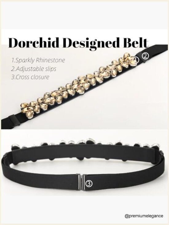 Rhinestone Crystal Sparkly Dress Belt Thin Elastic Adjustable main image 4